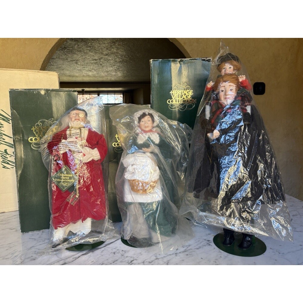 Dept 56 Christmas Carol Set 3 Dolls Bob Cratchit Tiny Tim Scrooge Mrs. Cratchit
